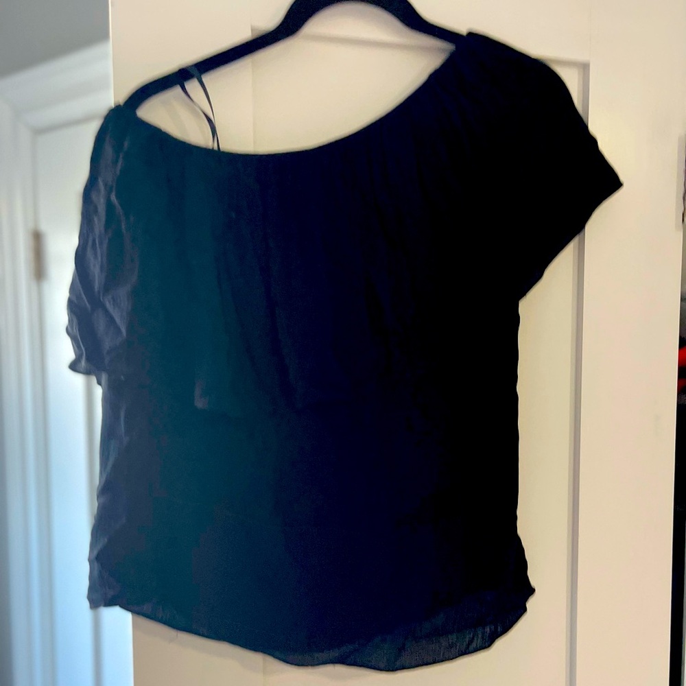 BCBG One shoulder black top